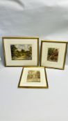 THREE FRAMED WATERCOLOURS TO INCLUDE VILLAGE SCENE BEARING SIGNATURE LESLIE G.