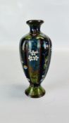 A VINTAGE CLOISONNE FLUTED VASE, DECORATED WITH BLOSSOM AND BUTTERFLIES A/F - H 15CM,