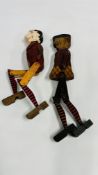 TWO WOODEN AND TIN DANCING FIGURES - FOLK ART, MOVING JOINTS - HEIGHT 32CM.