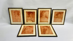 SIX PRINTS AFTER HOLBEIN, APPROX 19CM X 26CM.