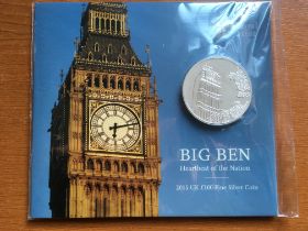 COINS: 2014 BIG BEN SILVER £100 IN ROYAL MINT SEALED FOLDER.