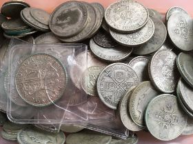 COINS: TUB OF PRE '47 SILVER COINS, FACE VALUE APPROX £9.