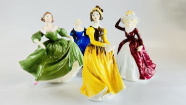 GROUP OF 4 COALPORT FIGURES TO INCLUDE LETTER FROM A LOVER, MARGARET, SALLY ANNE & DULCIE.