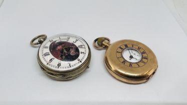 WHITE METAL CASED POCKET WATCH THE DIAL DEPICTING NELSON FUSEE MOVEMENT ALONG WITH A FURTHER HALF