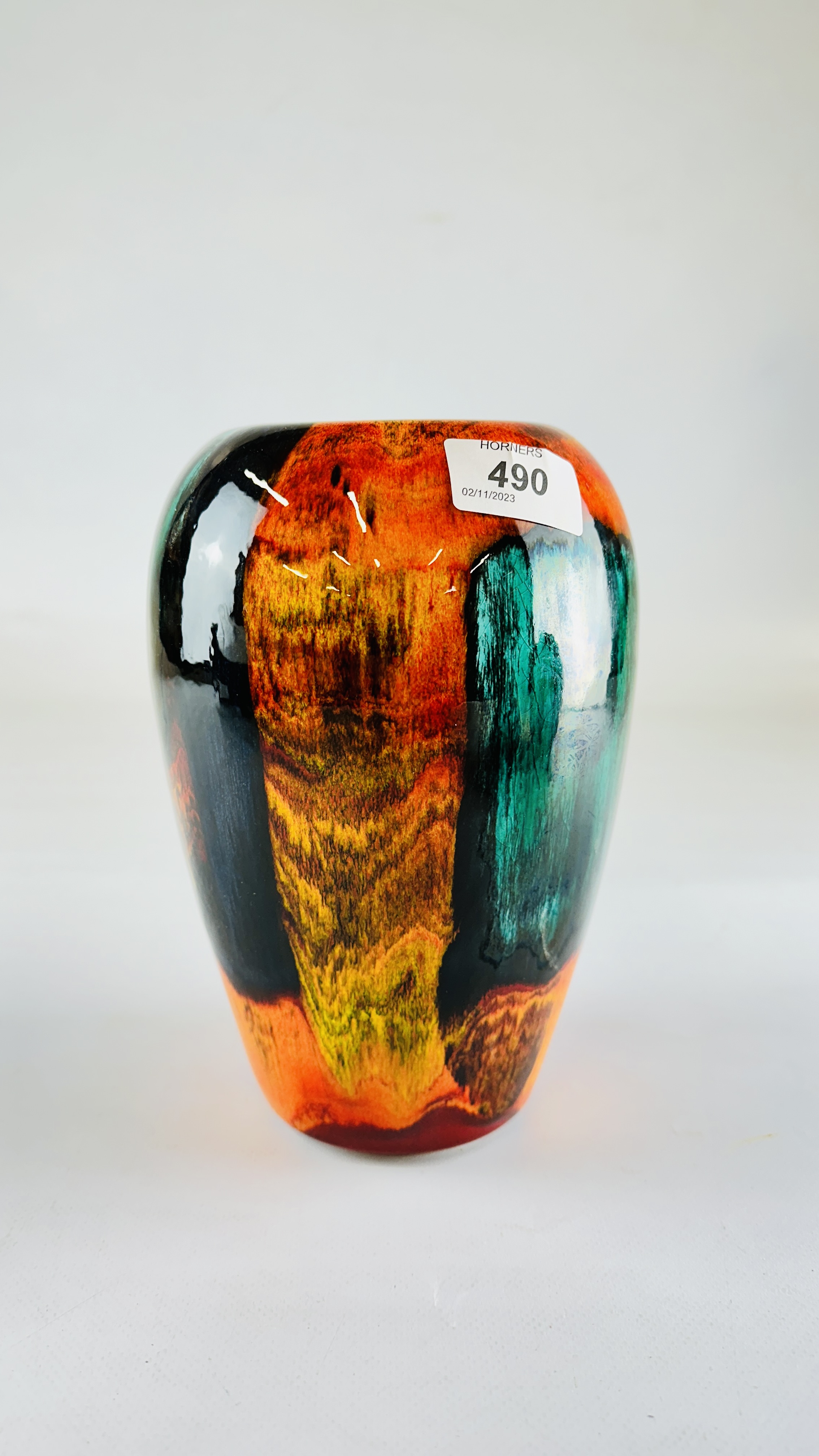 A POOLE POTTERY "LIVING GLAZE" GEM STONES CONCAVE VASE 135049 H 21CM. - Image 3 of 5