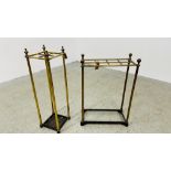 BRASS AND IRON STICK STAND AND BRASS AND IRON UMBRELLA STAND.