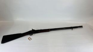 ANTIQUE PERCUSSION CAP MUZZLE LOADING RIFLE WITH RAM ROD - NO POSTAGE OR PACKING.