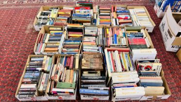 15 BOXES OF MIXED GENRE BOOKS TO INCLUDE MANY VINTAGE EXAMPLES.