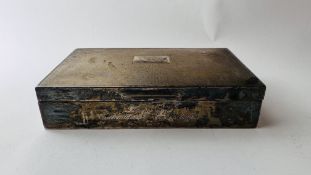 A SILVER CIGARETTE BOX - W 15CM X D 9CM X H 3CM. E & N S BIRMINGHAM.