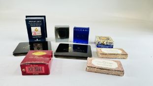A GROUP OF BOXED SCENTS TO INCLUDE TWO BY LALIQUE, BORSARI ARTE 1870, TWO PENHALIGONS, ETC.
