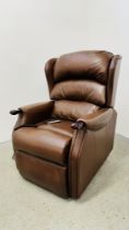 A CELEBRITY TAN LEATHER ELECTRIC RISE AND RECLINE EASY CHAIR - SOLD AS SEEN.