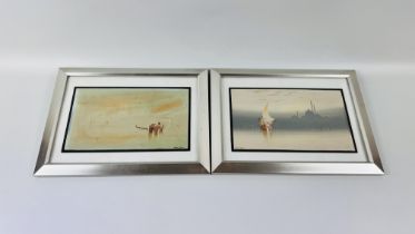 A PAIR OF ORIENTAL FRAMED WATERCOLOURS BEARING SIGNATURE FURNESS WILSON, W 25CM X H 15CM.