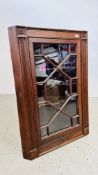 A GEORGIAN OAK HANGING CORNER CABINET - 73CM W X 100CM H.