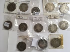 COINS: ENGLISH VICTORIAN HALFCROWNS WITH 1875, 1884, 1885, 1887-90, 1893, 1895-97, 1899, 1900 (13).