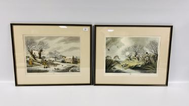 A PAIR OF FRAMED COLOURED SHOOTING PRINTS, DUCK SHOOTING AND SNIPE SHOOTING W 46 X H 34CM.