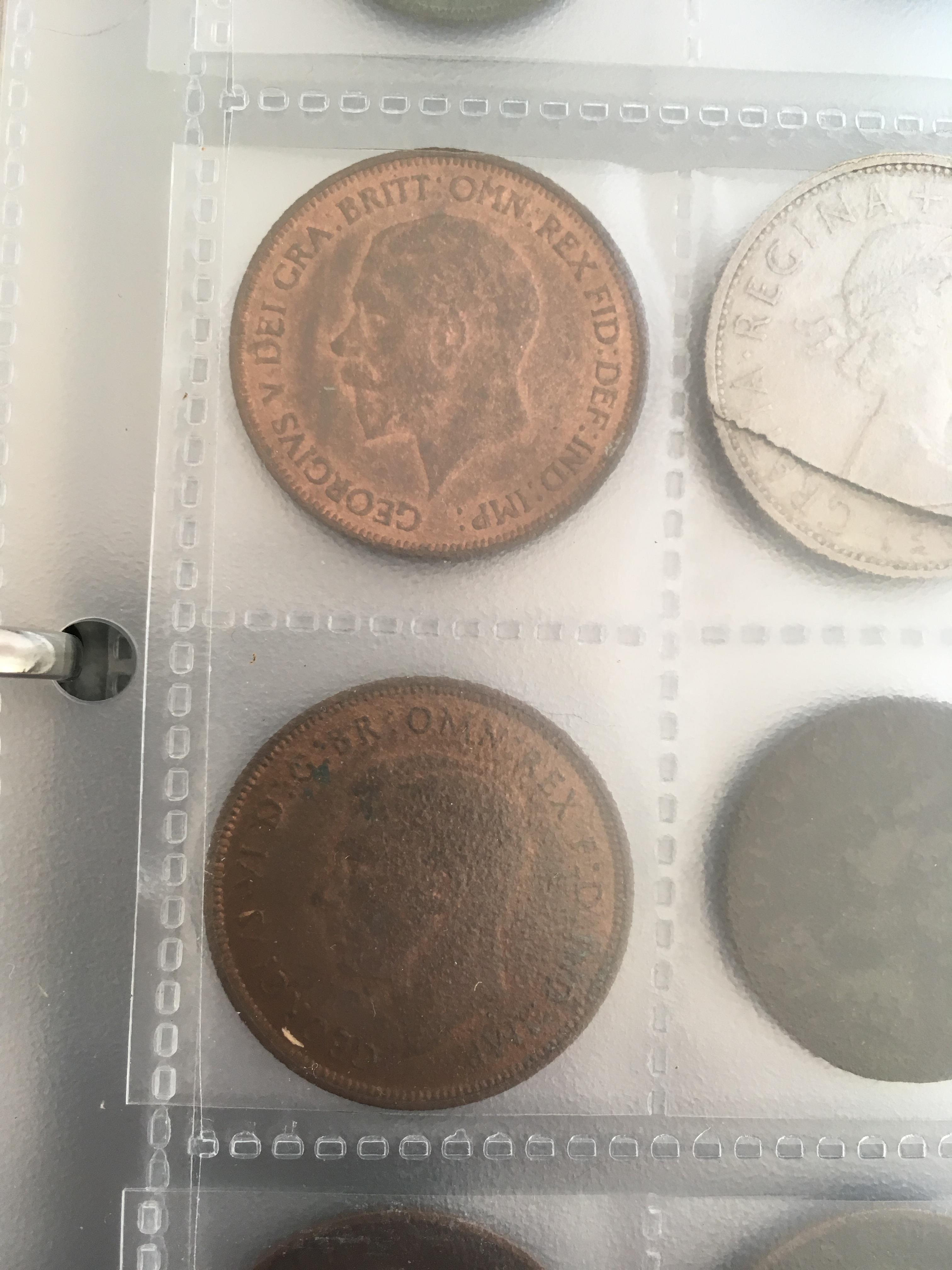 COINS: ALBUM OF MIXED COINS INCLUDING 1887 DOUBLE FLORIN, 1936 AND 1937 PENNIES, A FEW OTHER SILVER, - Image 6 of 8