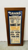 FRAMED VINTAGE GRAND THEATRE TOM ARNOLD AND HARRY FOSTER PRESENT FRANCES DAY.