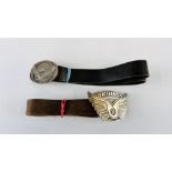 2 VINTAGE BELTS TO INCLUDE BUCKLES SKY HIGH AND EAGLE.