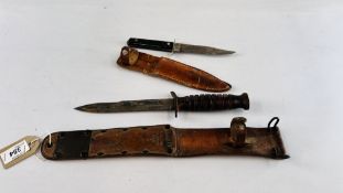 ANTIQUE US M3 UTICA KNIFE IN SHEAF STAMPED US M6 MILSCO 1943 & 1 OTHER IMPERIAL US KNIFE IN SHEAF -