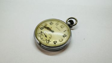 A VINTAGE MILITARY POCKET WATCH MARKED "HELVETIA" REVERSE ENGRAVED WITH BROAD ARROW GS/TP P33380 -