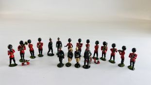 A BOX CONTAINING EARLY SLOT ARM COLDSTREAM GUARDS BAND AND OTHER LEAD SOLDIERS
