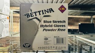 50 BOXES OF BETTINA BLUE STRETCH POWDER FREE GLOVES S-M, L-XL.