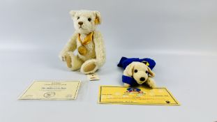 A STEIFF MILLENIUM TEDDY BEAR 654701, WITH CERTIFICATE OF AUTHENTICITY ALONG WITH AN ANDREX PUPPY.