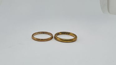 TWO 9CT GOLD WEDDING BANDS.