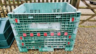 LARGE GREEN PLASTIC DROP SIDE CRATE..