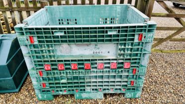 LARGE GREEN PLASTIC DROP SIDE CRATE..