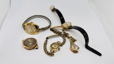 A GROUP OF VINTAGE WRIST WATCHES TO INCLUDE A VINTAGE 9CT GOLD CASED EXAMPLE, TIMEX,