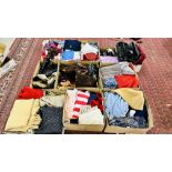 13 BOXES CONTAINING AN EXTENSIVE COLLECTION OF MAINLY WOMEN'S CLOTHING, BAGS, SHOES, SCARVES,