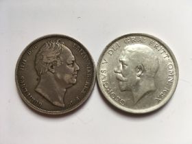 COINS: GB HALFCROWNS 1834 AND 1916.