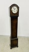 A VINTAGE OAK CASED GRANDMOTHER CLOCK.