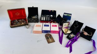 GROUP OF COSTUME JEWELLERY BOXED WATCHES, PERFUMES, NAIL VARNISH ETC.