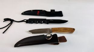 2 X HUNTING KNIVES IN SHEATH TO INCLUDE WHITBY & MTECH - NO POSTAGE OR PACKING.