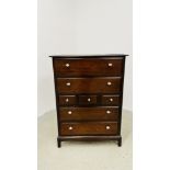 A STAG 7 MULTI DRAWER CHEST OF DRAWERS - W 82CM X D 46.5CM X H 110CM.