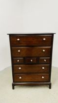 A STAG 7 MULTI DRAWER CHEST OF DRAWERS - W 82CM X D 46.5CM X H 110CM.