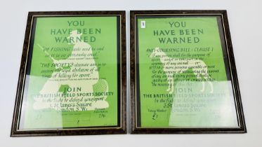 2 FRAMED POSTERS RELATING TO THE BRITISH FIELD SOCIETY ATI COURSING AND FISHING.