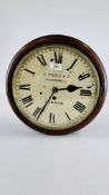 A VICTORIAN CIRCULAR MAHOGANY CASED CLOCK, BRASS BEZEL & ENAMELED DIAL J. POOLE & CO.