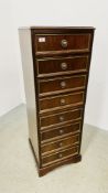 A MODERN MAHOGANY FINISH 8 DRAWER TOWER CHEST W 45CM, D 45CM, H 130CM.