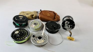 A COLLECTION OF FISHING REELS TO INCLUDE PEM NO. 160 USA, INTREPID RIMFLY KINGSIZE ETC.