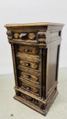 ORNATE STAND WITH MARBLE TOP AND CHAMBER POT COMPORTMENT, W 44CM, D 39CM, H 87CM.