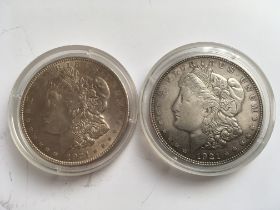 COINS: USA SILVER DOLLARS, 1921 AND 1921D.