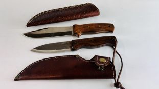 2 X HUNTING KNIVES IN LEATHER SHEATHS TO INCLUDE KNIVEGG AND CONDOR - NO POSTAGE OR PACKING.