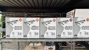 50 BOXES OF BETTINA BLUE STRETCH HYBRID GLOVES POWDER FREE (25 X S-M AND 25 X L-LX) EXPIRE 09/23.