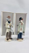 TWO LLADRO CLOWN ORNAMENTS TO INCLUDE SAD SAX 05471 AND CIRCUS SAM 05472 WITH ORIGINAL BOXES.