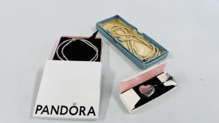 BOXED PANDORA NECKLACE AND A BOXED PANDORA KEY RING + VINTAGE STRAND OF PEARLS A/F.