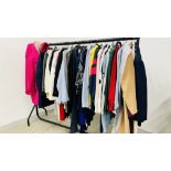 A RAIL OF GOOD QUALITY LADIES CLOTHING TO INCLUDE JOULES, TARTAN COAT, M & S JACKETS AND COATS ETC,