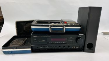 A DENON AMP MODEL AVC-2800, A SONY ACTIVE SUBWOOFER (FOR SOUND SET),